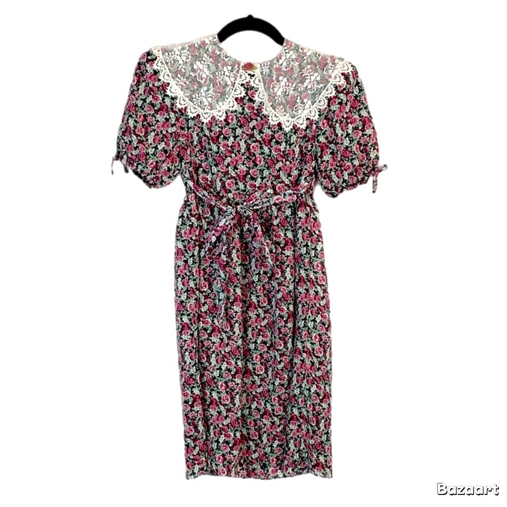 Vintage Jessica McClintock Young Girls Floral Rosette Dress size 10